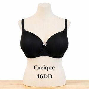 Cacique Black Lace Back Underwire Bra 46DD Plus Size